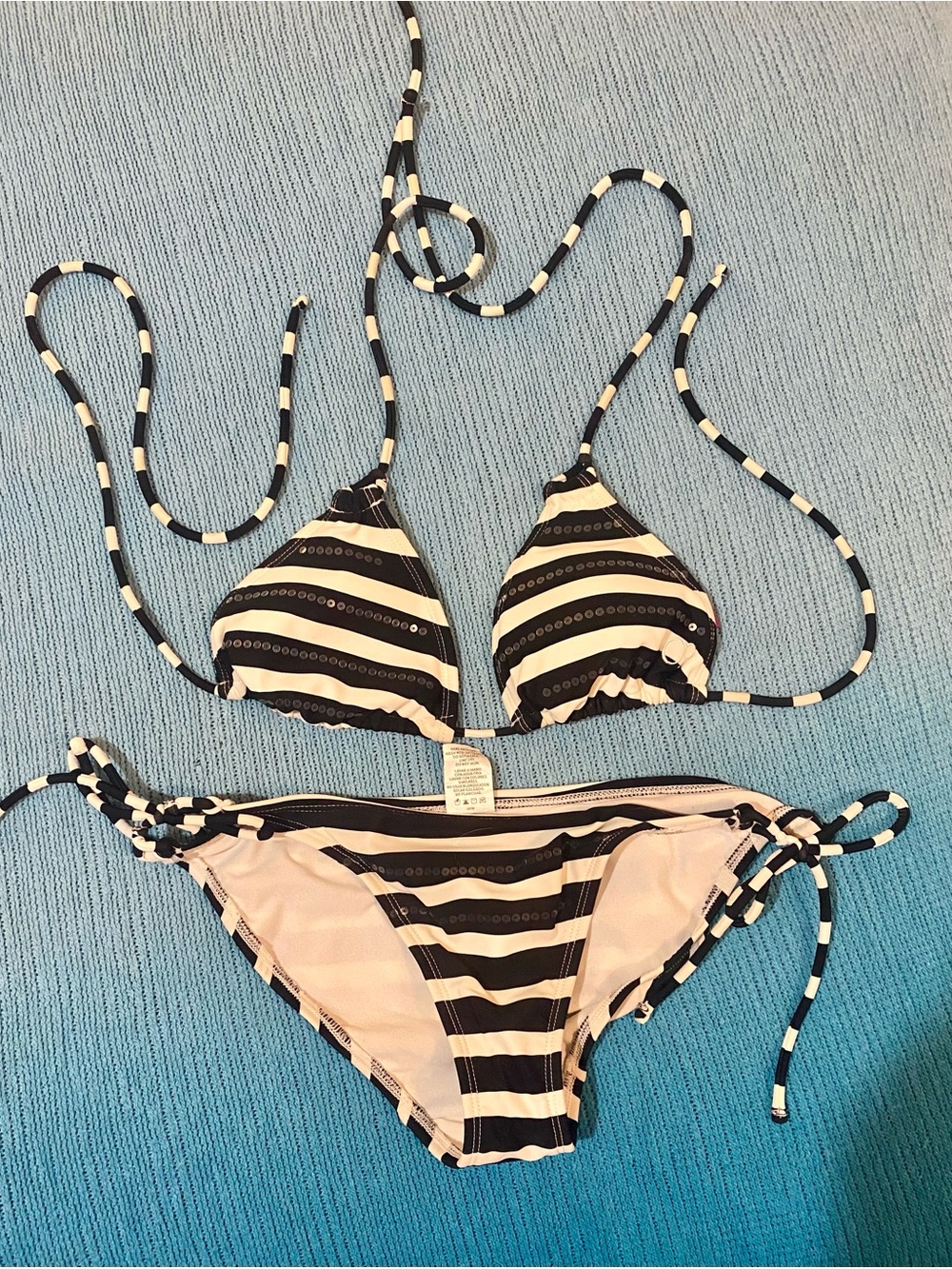 OP Black and White Striped Triangle Bikini